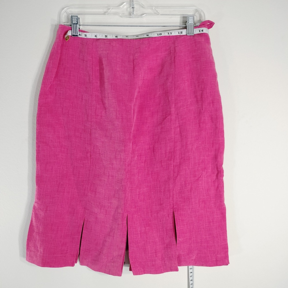 Susan Bristol Pink Silk/Linen Skirt; Petite 6P Slit Hem Textured Pencil Skirt